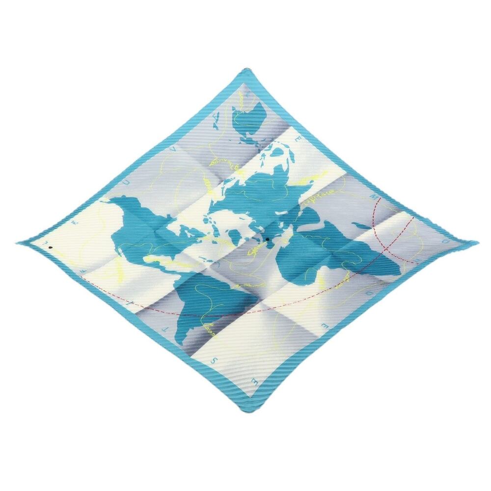Hermes Pleated Carre 90 Silk Scarf World Map Blue
